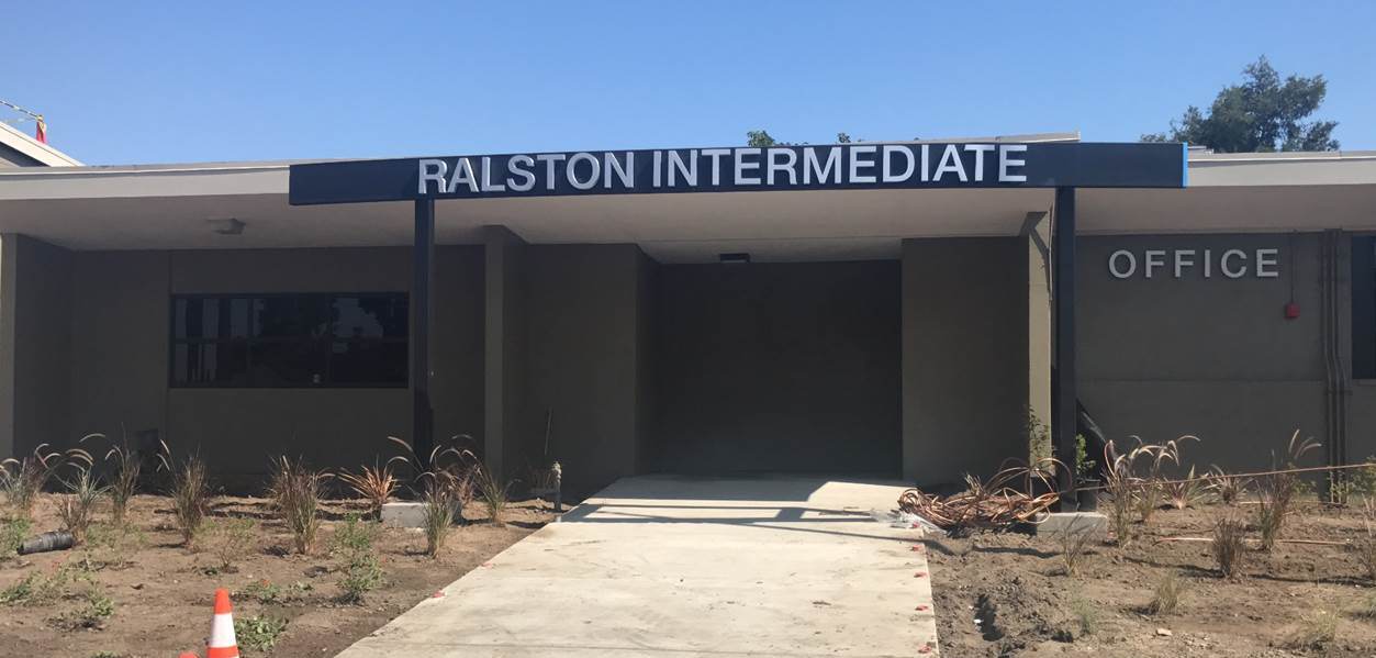 Ralston Intermediate School's modernized entrance has greater curb appeal.