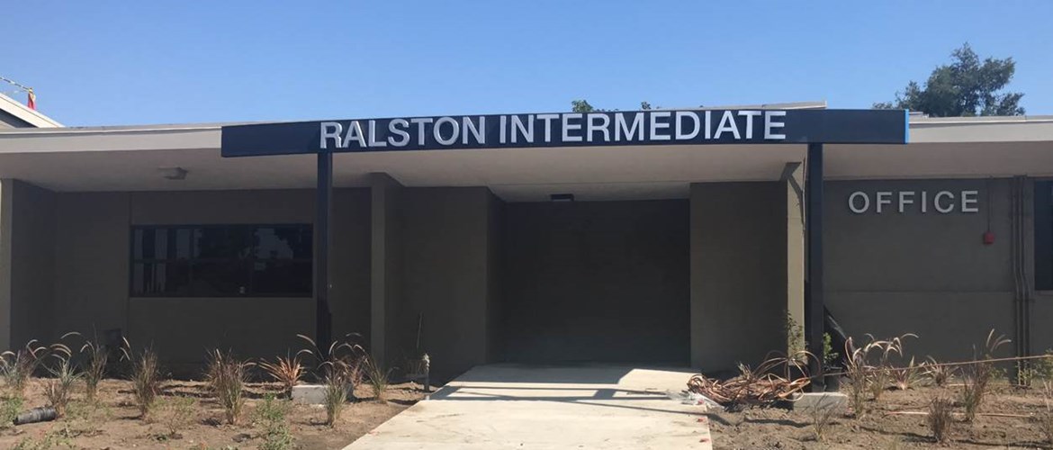 Ralston Intermediate School's modernized entrance has greater curb appeal.
